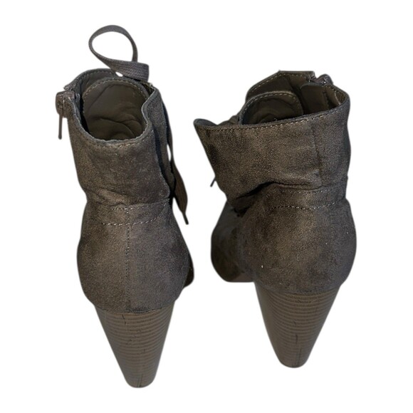 Womens 8 Peep Toe Lace Up Booties Chunky Heel Gray Suede Ankle Boots y2k chugey - Picture 14 of 15